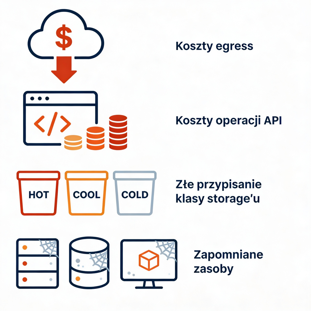 Infografika przedstawiająca pułapki kosztowe Cloud Storage
